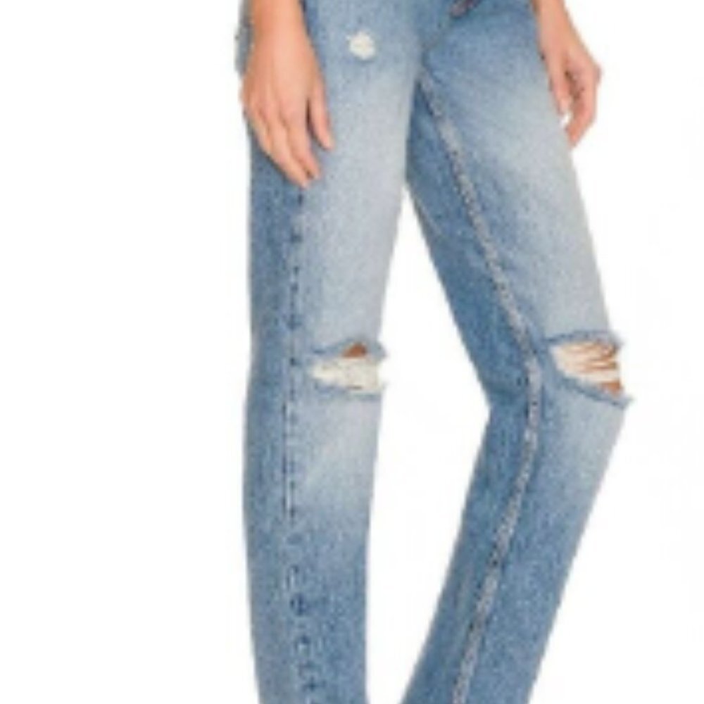 Good American Good '90s Icon Distressed High Waist Straight Leg Jeans NWT 6/28